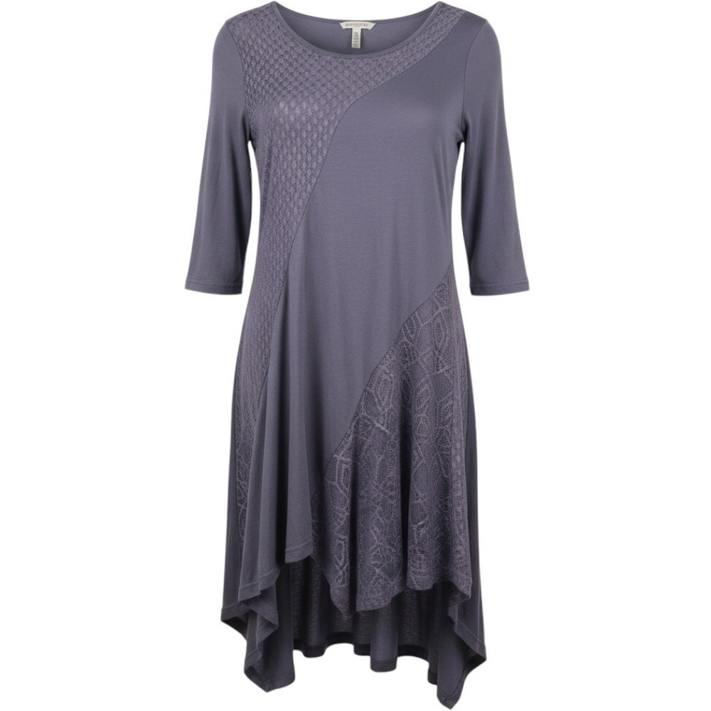 Mondetta Purple Lace Trim Asymmetrical Hem Dress Womens Small Boho 3/4 Sleeve